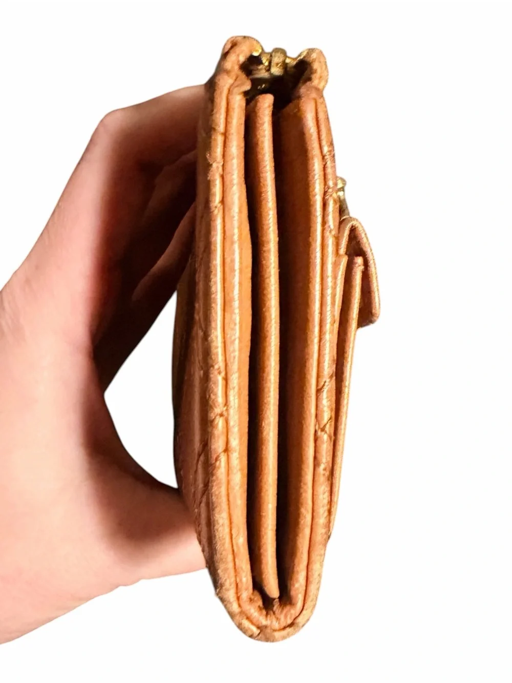 Marc Jacobs Quilted Leather Wallet in Vibrant Orangish Tan with Gold Hardware